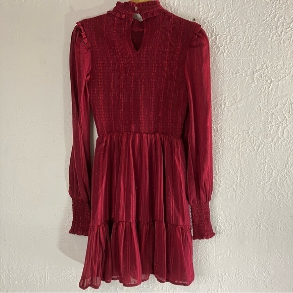 Lulu’s Cheerful Charmer Wine Red Lurex Long Sleeve Mini Dress - Picture 8 of 13